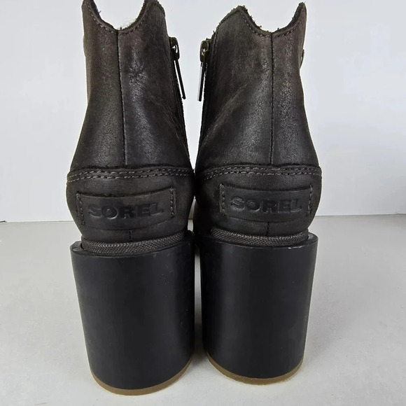 Sorel Blake Waterproof Bootie Block Heeled Zipper Boot Leather Blackened Brown - Picture 6 of 12